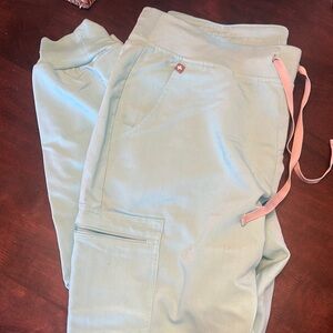 Light Aqua Blue Figs Jogger Scrub Pants with Drawstring